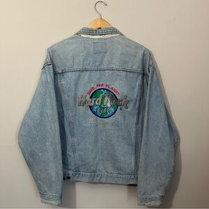 Vintage 90s Hard Rock Cafe Denim Jean Jacket Adult Size XL